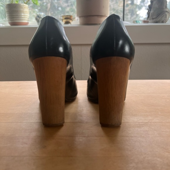 YSL Black Leather Pumps with Wooden Heel - Picture 3 of 9